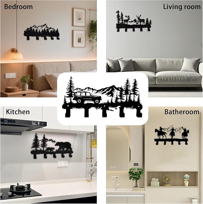 Metal Camper Coat Hooks Wall Art Decoration, Clothes Hangers and Key Holders, Metal Clothes Racks and Backpack Hooks Camper Themed Hooks Decoration for Storage, Living Room, Office, Hallway