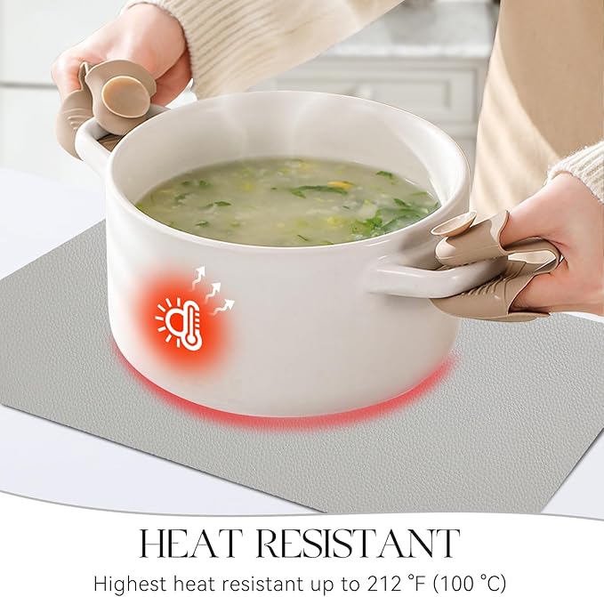 MOSAYT Vinyl Placemats Set of 6, Heat Resistant Place Mats 100% Waterproof Washable & Wipeable Faux Leather Reversible Table Mats for Kitchen Dining Party Indoor Outdoor, 12" x 17", Dark Light/Grey