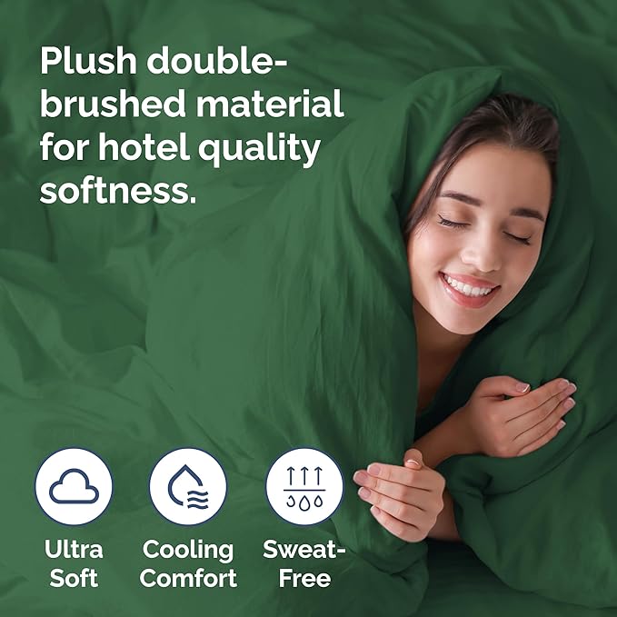 Duvet Cover Queen Size Set - Extra Soft Queen Size Duvet Cover 90 x 90 with 2 Pillow Shams - Hotel Luxury Easy Care & Fade Free w/Zipper Closures & Ties - Comfy Breathable Bedding Set (Emerald Green)