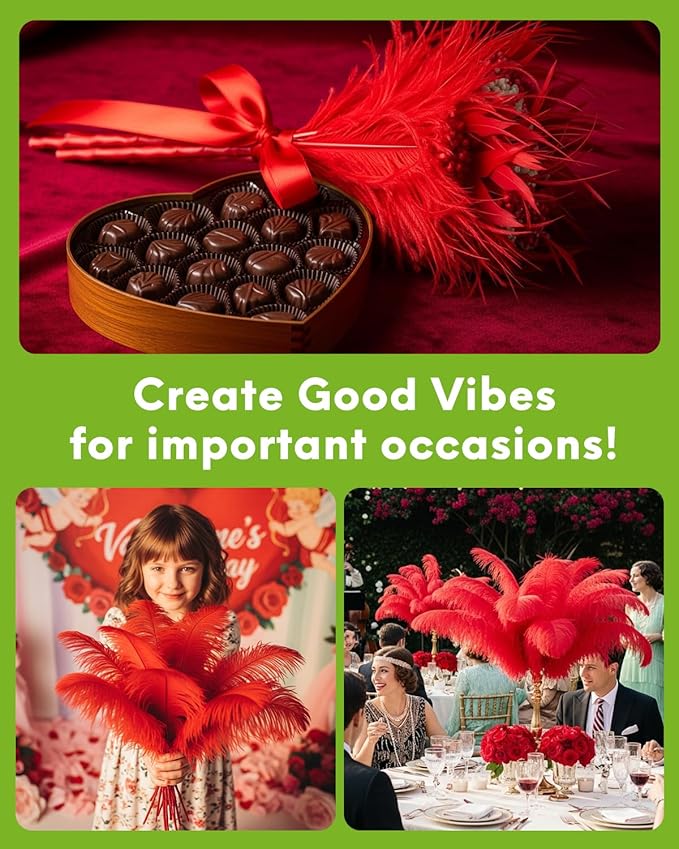 NEWONG 30pcs Red Ostrich Feathers Natural Bulk 11-14inch(28-35cm) Vase Craft Wedding Home Party Centerpieces Christmas Day Decoration