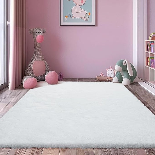 Shag Area Rug for Bedroom 5x8,White Fluffy Area Rugs for Living Room,Soft Fuzzy Rug Non-Shedding Indoor Plush Carpet for Kids Bedroom Nursery Dorm Home Decor