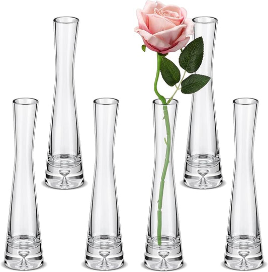 Sliner 6 Pcs Tall Glass Bud Vase for Centerpieces Clear Maria Bud Vase Small Single Flower Vase Rose Skinny Decorative Cylinder Vases for Wedding Party Home Table Decorations(9.84'' H)