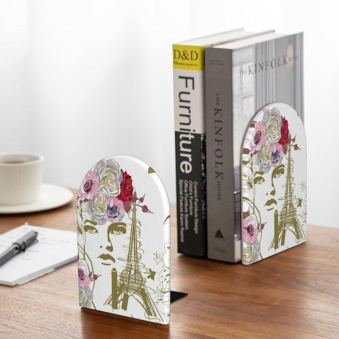 Paris Eiffel Tower Wood Bookends Stands Decorative Non-Slip Book Organizers for Home Office Desk Library School Study 1 Pair