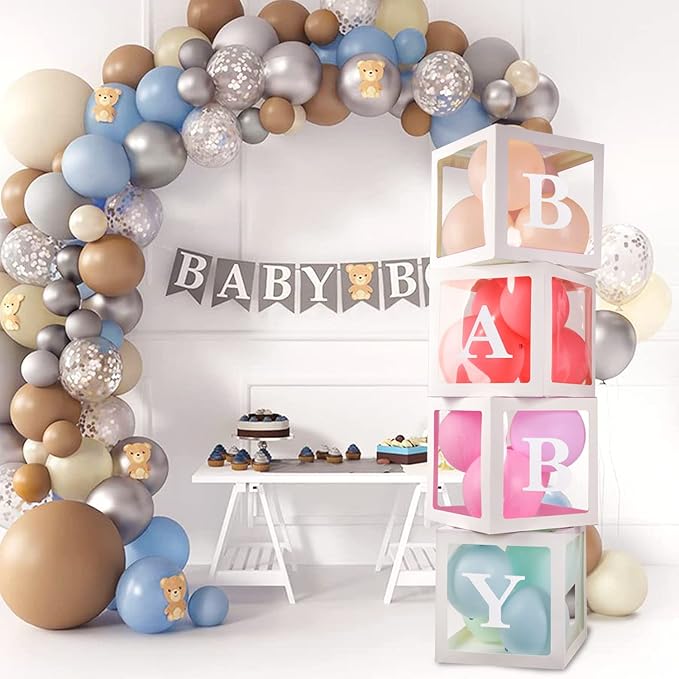 Baby Boxes With 4 pcs Letters White Clear Balloon Box Blocks for Baby Shower and Birthday Party
