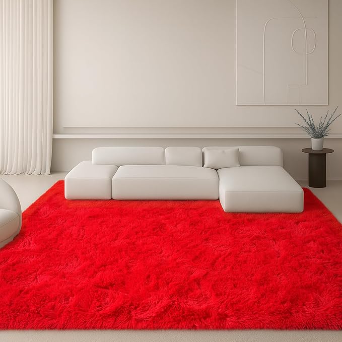 Mtandyx 8x10 Area Rugs Living Room, Large Plush Fluffy Bedroom Carpet, Non-Slip Upgraded Indoor Thick Soft Rug, Modern Plush Carpet Suitable for Kids Home Decor Aesthetics Dorm, Red.
