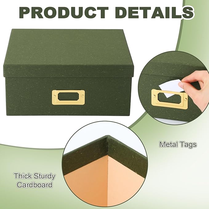 Eaasty Set of 4 Decorative Storage Boxes with Lids, Kraft Paper Boxes with Gold Label Holders, Decorative Photo Memory Keepsakes Storage, Cardboard Organizers for Home Decor, Office Organizing (Green)