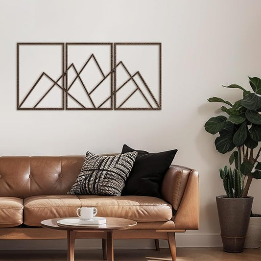 SIGNLEADER Metal Wall Decor Triangle Mountains Line Minimalist Modern Luxury Wall Sculpture Hangings 3D Statue Home Decoration for Living Room, Bedroom, Bathroom, Kitchen, Fireplace, Office - 24" Bronze