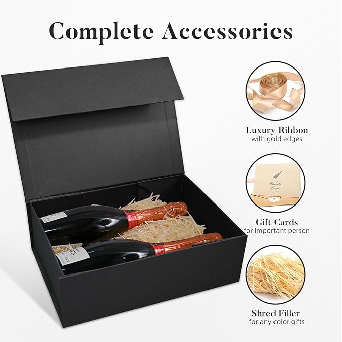 LIFELUM Gift Box 13.5''x10''x4'' Large Black Gifts Boxes with Magnetic Lids Luxury Gift Box for Groomsman Proposal Gifts Contains Card, Ribbon, Filler Birthday