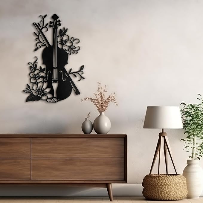 SIGNLEADER Metal Wall Art Decor Black Guitar Modern Abstract Wall Sculpture Hangings Home Decoration for Living Room, Bedroom, Bathroom, Kitchen, Outdoor - 18" Black