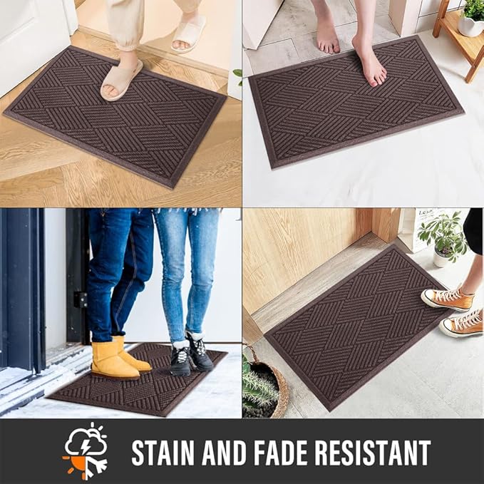 HIYARD Sturdy Front Door Mat, Absorbent Muddy Dirt Resist Welcome Door Mats Outdoor Indoor, Stain and Fade Resistant, Non-Slip Rubber Backing Low Profile Doormat for Entryway, 30×17, Coffee