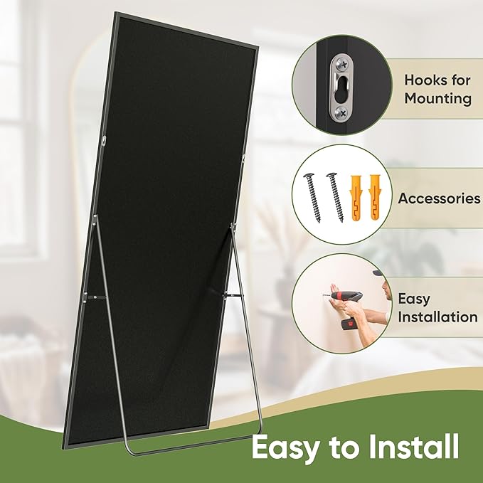 Full Length Mirror, 58"x18" Full Body Mirror, Oversized Floor Mirrors, Leaning Free Standing Mirrors, Hanging Mounted Large Mirrors for Bedroom Dressing Room, Cloakroom, Black