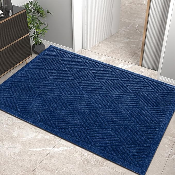 HIYARD Sturdy Front Door Mat, Absorbent Muddy Dirt Resist Welcome Door Mats Outdoor Indoor, Stain and Fade Resistant, Non-Slip Rubber Backing Low Profile Doormat for Entryway, 36×24, Blue