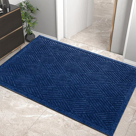 HIYARD Sturdy Front Door Mat, Absorbent Muddy Dirt Resist Welcome Door Mats Outdoor Indoor, Stain and Fade Resistant, Non-Slip Rubber Backing Low Profile Doormat for Entryway, 36×24, Blue