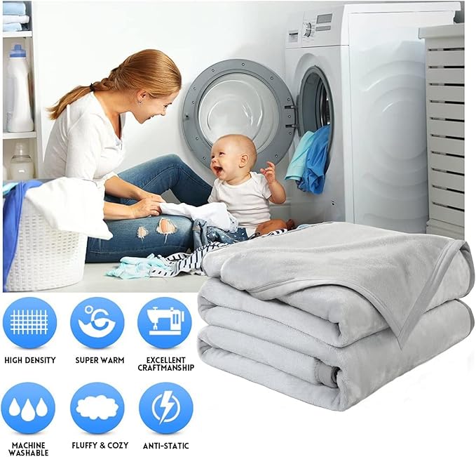 EASELAND Twin Size Blanket All Season Warm Fuzzy Microplush Lightweight Thermal Fleece Blankets,66x90 Inches,Silver Gray