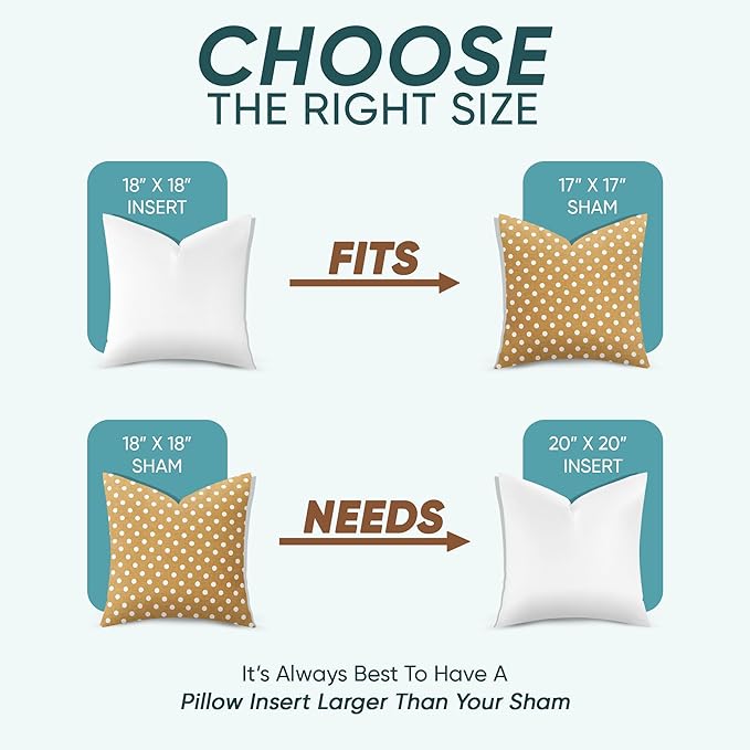 Pillowflex Synthetic Down Alternative Pillow Inserts for Shams - Comfy Pillows for Sleeping, Perfect Pillow & Best Sleeping Pillows, Handmade Down Alternative Throw Pillow Inserts - (18x18 Set of 2)