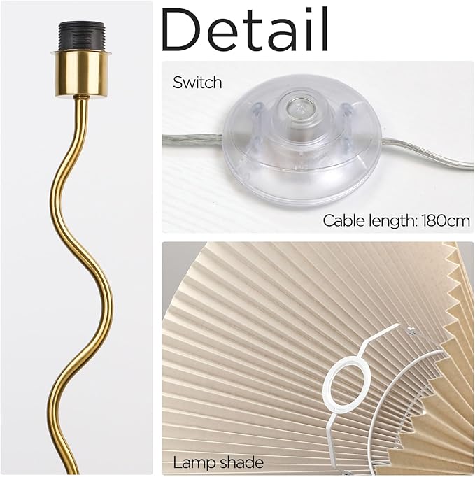 KUNJOULAM Modern Pleated Floor Lamp, Black Pole Floor Lamps, Simple Design Tall Lamp with Adjustable Beige Lampshade, Standing Lamp for Living Room, Bedroom, Office, Home (Without Bulb)