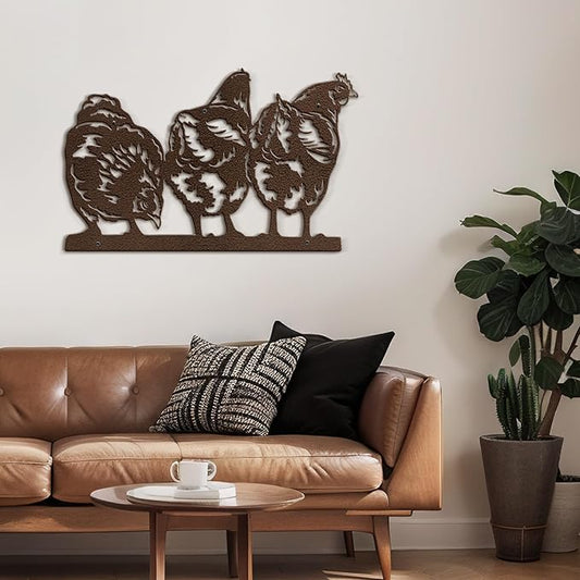 SIGNLEADER Metal Wall Art Decor Farmhouse Trio of Chickens Minimalist Modern Abstract Wall Sculpture Hangings Home Decoration for Living Room, Bedroom, Bathroom, Kitchen, Outdoor - 18" Bronze