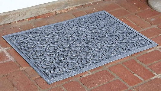 WaterHog Water Trapping Door Mat - Slip-Resistant Indoor/Outdoor Entrance Rug for Front Door, Entryways, Patios, Porch, Mudrooms, Hallway, Made in USA, Dogwood Leaf Collection, Bluestone, 2' x 3'