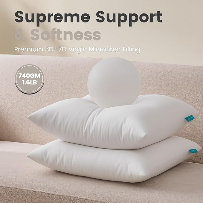 QUIETSEA 20x20 Pillow Inserts, 2 Pack Down Alternative Throw Pillow Inserts, Fluffy Soft Square Decorative Pillows for Bed, Couch and Sofa
