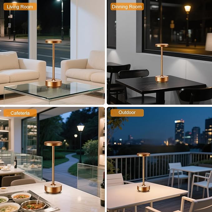 Cordless Table Lamp Rechargeable - Waterproof, Touch 3-Color Lighting Portable LED Table Light for Outdoor,Patio,Restaurant.(Titanium)