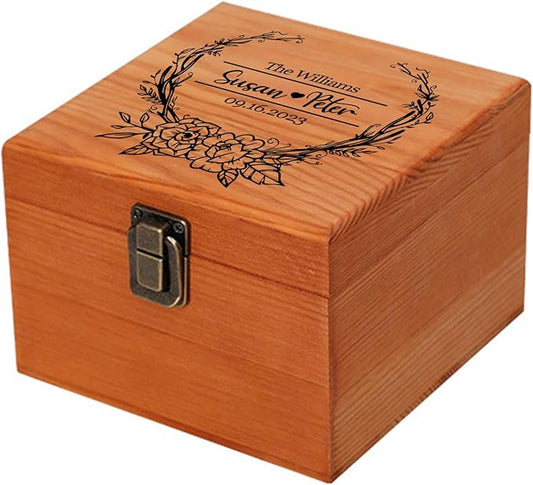 Personalized Wedding Keepsake Box Custom Name Date, Wooden Memory Box Wedding Gift Box for Couples Newlyweds - Customized Gifts for Bridal Shower Anniversary Engagement Christmas