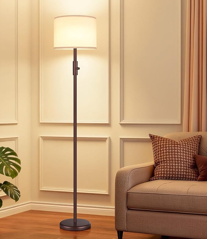 Yemela 【Upgraded】 Dimmable Floor Lamp, 1000 Lumens LED Bulb Included, Modern Floor Lamps for Living Room, Standing Lamp with Linen Shade, Tall Lamp for Bedroom Office Dining Room- Brown