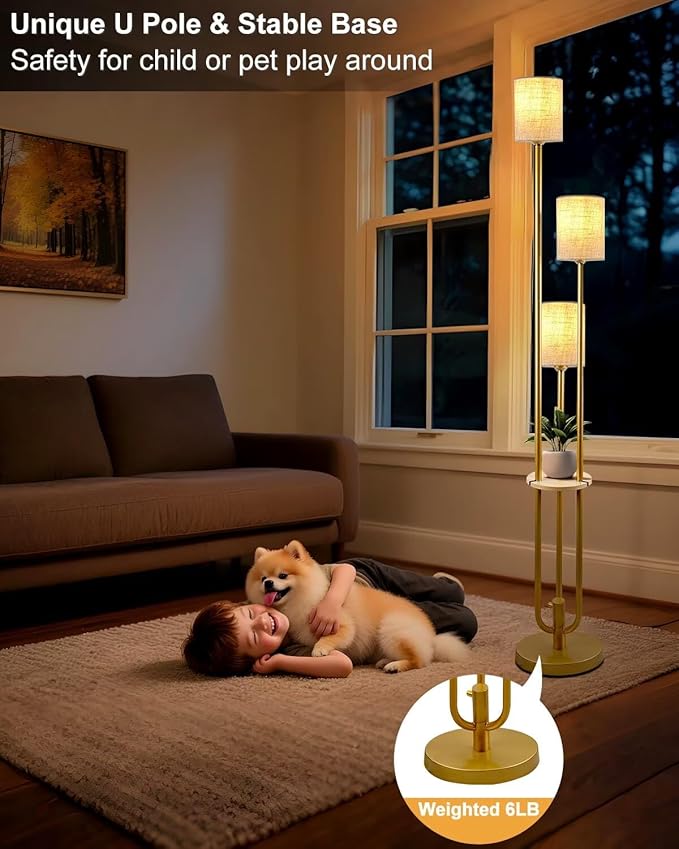 ACOHOOK Gold Floor Lamp Dimmable 64IN Tall Standing Lamps with Soft Warm White Eye Care 3000K G9 Bulbs, Mid Century Modern Floor Lamp for Livng Room Bedroom
