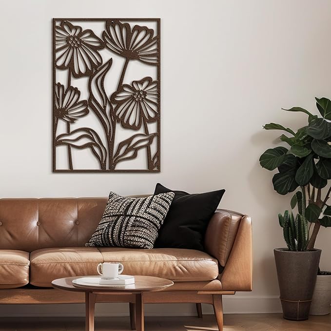 SIGNLEADER Metal Wall Art Decor Bronze Flower Minimalist Modern Abstract Wall Sculpture Hangings Home Decoration for Living Room, Bedroom, Bathroom, Kitchen, Outdoor - 18" Bronze
