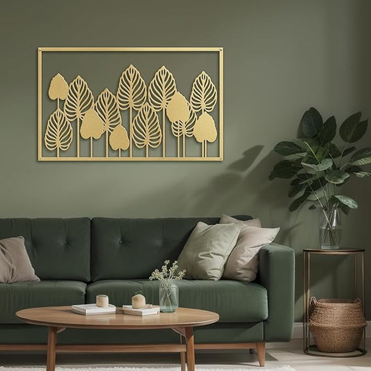 SIGNLEADER Metal Wall Decor Leaf Forest Minimalist Modern Abstract Wall Sculpture Hangings Home Decoration for Living Room, Bedroom, Bathroom, Kitchen, Outdoor - 24" Gold