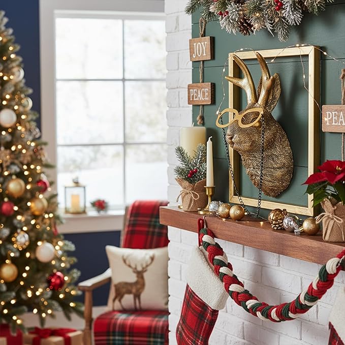 Animal Heads Wall Decor (Includes Metal Frame) Resin Animals Sculptures Head Wall Hanging Decoration Gold vintage Wall Sculpture for Living Room Bedroom Office(Jackalope)