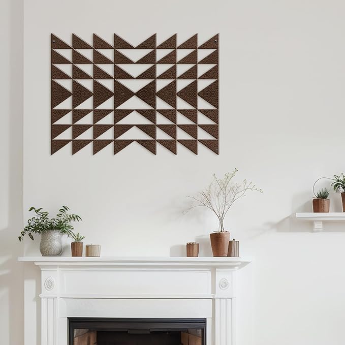 SIGNLEADER Metal Wall Decor Triangle Composition Minimalist Modern Luxury Wall Sculpture Hangings 3D Statue Home Decoration for Living Room, Bedroom, Bathroom, Kitchen, Fireplace, Office - 24" Bronze
