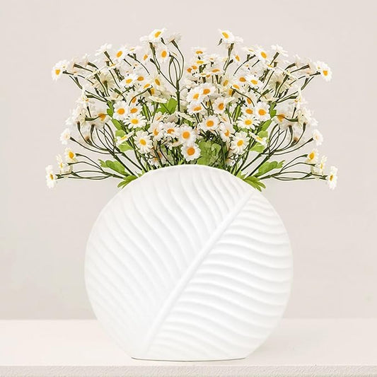 Ceramic Vase - Flower Glass Vase for Modern Table Shelf Decor, Nordic Minimalism Aesthetic Boho Style Decor for Bedroom Living Room Office Entryway Centerpiece Solid White