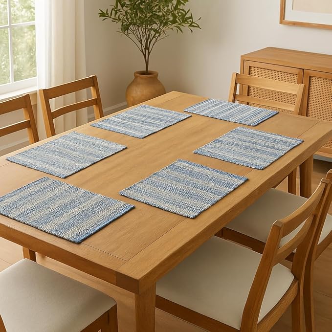 C&F Home Denim Rag 100% Cotton Vintage Boho Placemats 13" x 19" All Seasons Summer Farmhouse Country Beach Coastal Nautical Kitchen Dining Dinner Table Tabletop Table Mats Versatile Decor Decoration
