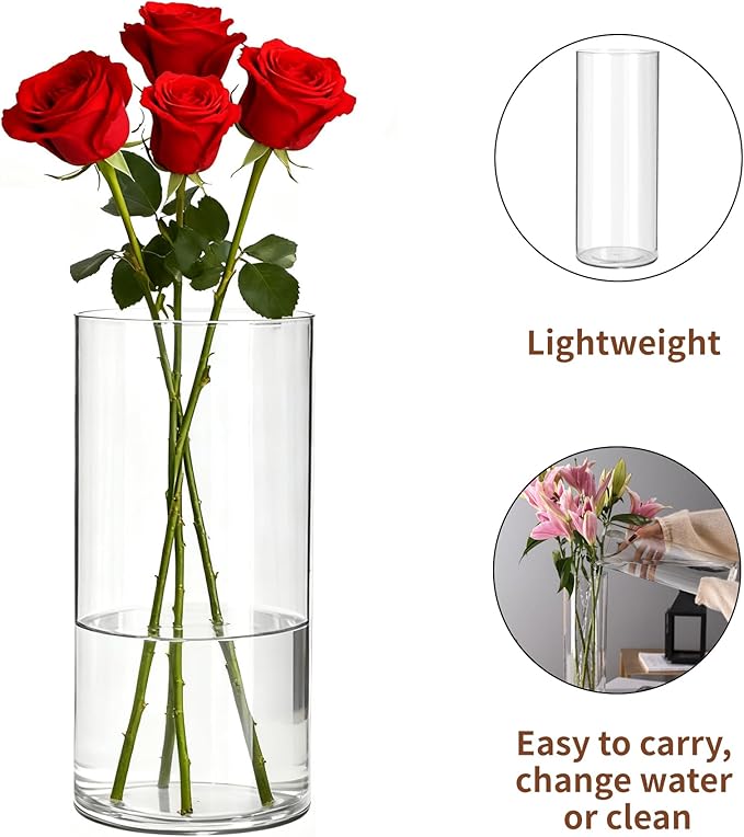 4 Pack Acrylic Cylinder Vases for Centerpieces,10 inch Tall Clear Flower Vases, Unbreakable Vases,Hurricane Candle Holders Floating Candle Vase for Wedding Dinner Table Party Living Room Decor