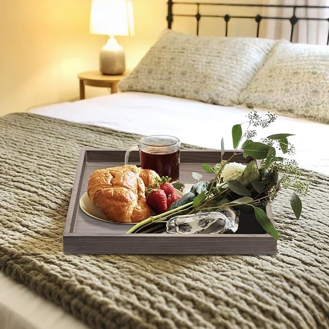 Wooden Square Serving Tray Home Decor,Black Walnut Wood Ottoman Tray for Living Room,Classic Wood Decorative Storage Coffee Trays,Storage and Display of Bread Food Fruit