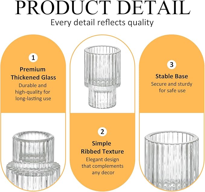 Vintage Ribbed Clear Glass Candle Holders Set of 12, 3 Assorted Sizes for Pillar, Tealight & Votive Holders, Elegant Glass Candlestick Holders for Table Centerpiece Wedding Christmas Decor