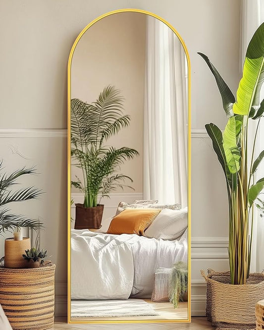 Suidia Arched Full Length Mirror, 58"x18" Floor Mirror Freestanding, Floor Standing Full Body Mirror with Stand for Bedroom, Hanging Leaning Mounted for Living Room Cloakroom, Gold