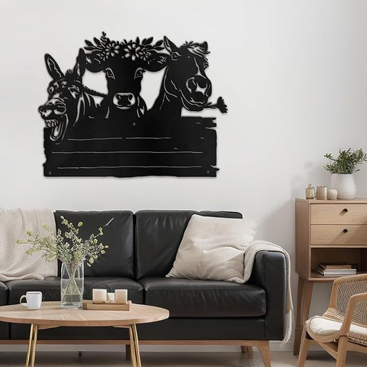SIGNLEADER Metal Wall Art Decor Cute Cow and Horse Minimalist Modern Abstract Wall Sculpture Hangings Home Decoration for Living Room, Bedroom, Bathroom, Kitchen, Outdoor - 18" Black