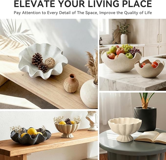 Wavy Decorative Bowl Home Decor- Modern Handicraft Decorative Fruit Bowl for Kitchen Counter, Creative Centerpiece Decor for Entryway Table Coffee Table, Spotted White