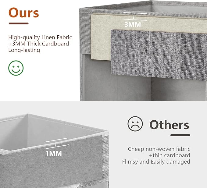 Storage Cubes Storage Organizer with Clear Window, Linen Collapsible Storage Bins with PU Handles, Cube Storage Basket for Shelves, Closet, Cabinet, Bookcase (13x13x13, Gray)