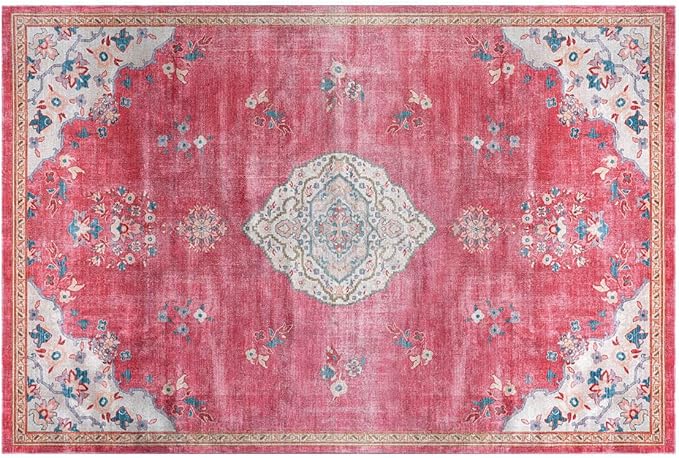 Beverly Rug Non Slip Rugs 2x3 Boho Medallion Floral Non Skid Rubber Backing Easy Silk Soft Entry Rug for Living Room Easy to Clean Non Shedding Kitchen Bedroom Indoor Carpet (2 x 3 Fuchsia - Cream)