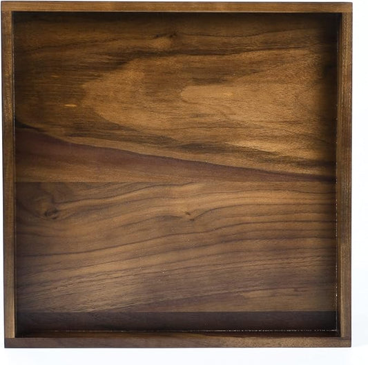 12 x 12 inches Large Square Ottoman Tray Wooden Solid Black Walnut Table Platter Decorative Serving Tray for Oversized Ottoman Home Breakfast in Bed Tea Coffee