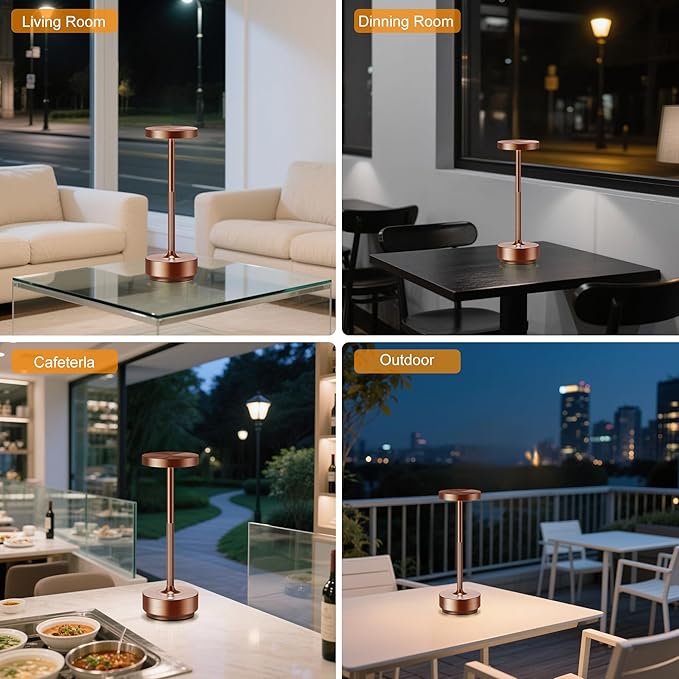 2 Pack Cordless Table Lamp Rechargeable - Waterproof, Touch 3-Color Lighting Portable LED Table Light for Outdoor,Patio,Restaurant.(2 Pack Coffee)