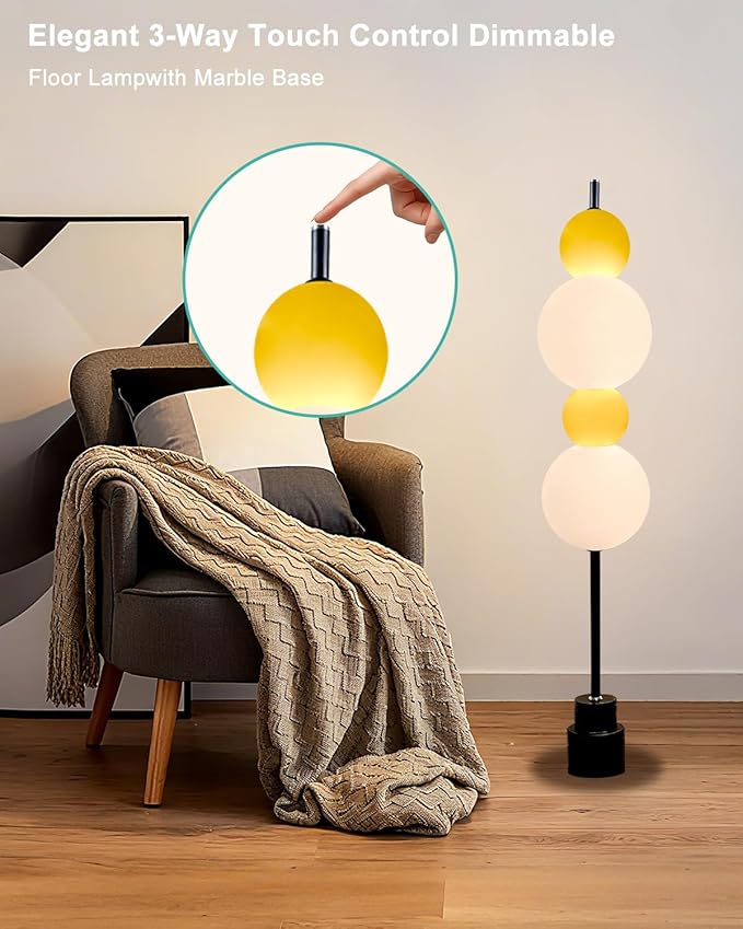 Lightdot Yellow Globe Floor Lamp with 3 Color Temperatures LED Bulbs,Dimmable Floor Lamps with Touch Switch,Unique Modern Standing Tall Lamp for Bedroom Living Room Home Office