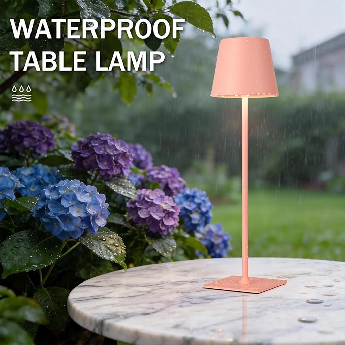 Pink Cordless Rechargeable Table Lamp, 2 Pack Portable Desk Lamp with 5000mAh Battery, Touch Control Stepless Dimming, Wireless Night Light for Dining, Outdoor Camping, Coffee Shop, Waterproof Design