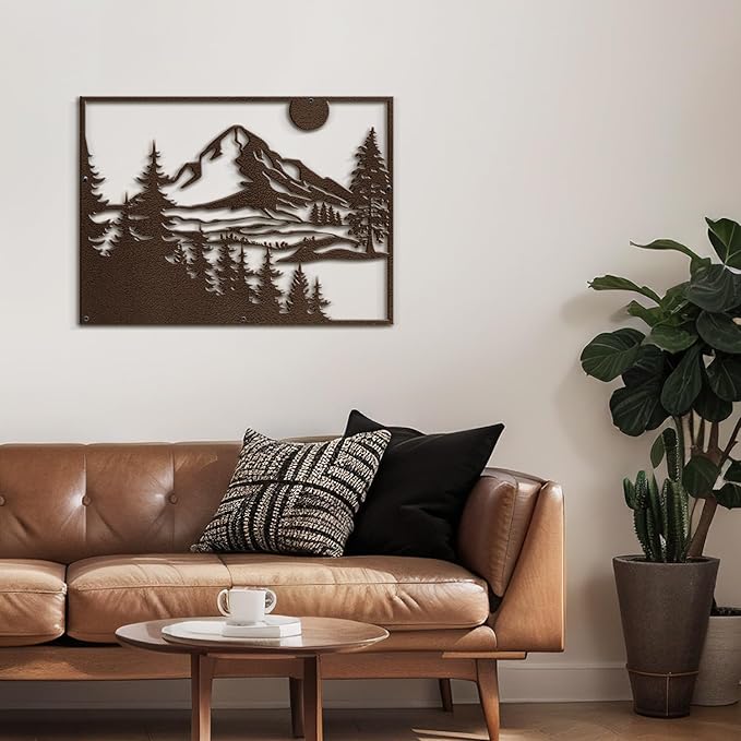 SIGNLEADER Metal Wall Art Decor Mountain Range and Pine Minimalist Modern Abstract Wall Sculpture Hangings Home Decoration for Living Room, Bedroom, Bathroom, Kitchen, Outdoor - 18" Bronze