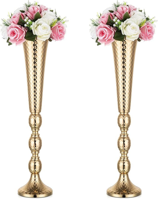 Nuptio 2 Pcs Centerpieces for Wedding Table, 24in Tall Metal Trumpet Vase, Flower Vases for Party Dinner Centerpiece Event, Road Lead for Anniversary Ceremony Birthday Aisle Home Decoration