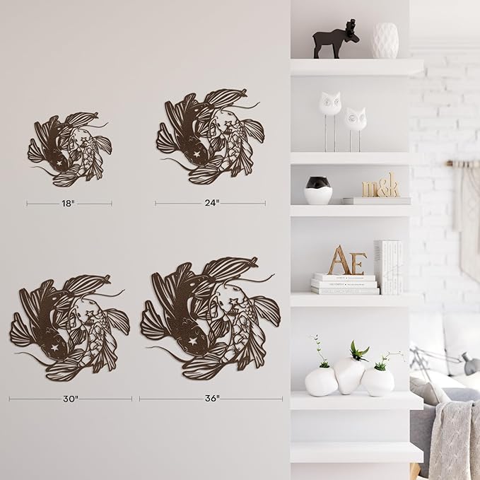 SIGNLEADER Metal Wall Art Decor Carp Minimalist Modern Abstract Wall Sculpture Hangings Home Decoration for Living Room, Bedroom, Bathroom, Kitchen, Outdoor - 18" Bronze