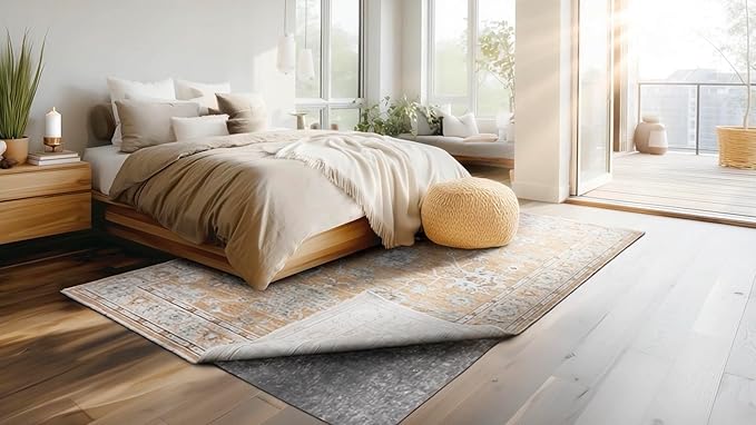 Mohawk Home 5' x 7' Premium Luxury Non Slip Rug Pad 1/4 Thick Dual Surface Felt + Rubber Gripper - Safe for All Floors, Synthetic Fiber, Grey