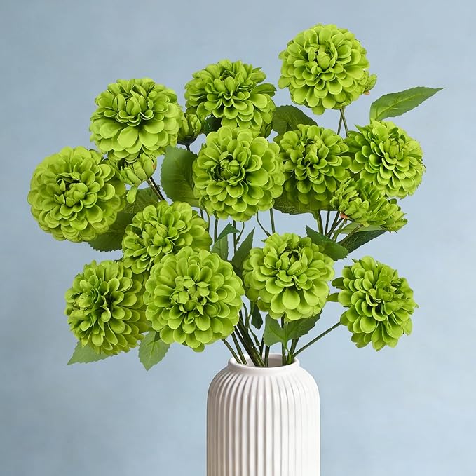 Fake Artificial Pompon Mums Flowers Indoor with Long Stems Ball Chrysanthemum Faux Silk Flowers for Vase Floral Arrangement for Spring Home Decor Centerpieces for Table Kitchen Decoration